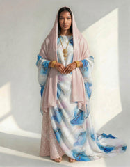 Soraya Royal Floral Somali Half - Bac Dirac Set in Pearl & Azure (Premium Italian Collection)