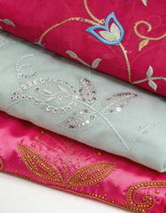 Hanaa Stone-Embellished Cerise & Azure Bac Wayne Dirac Set (Stone Fabric Collection)