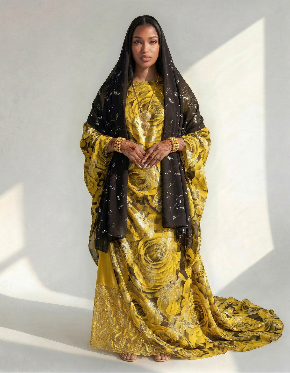 The Zaria Gold-Petal Bac Wayne Dirac Set (Modern Francawi Fabric)