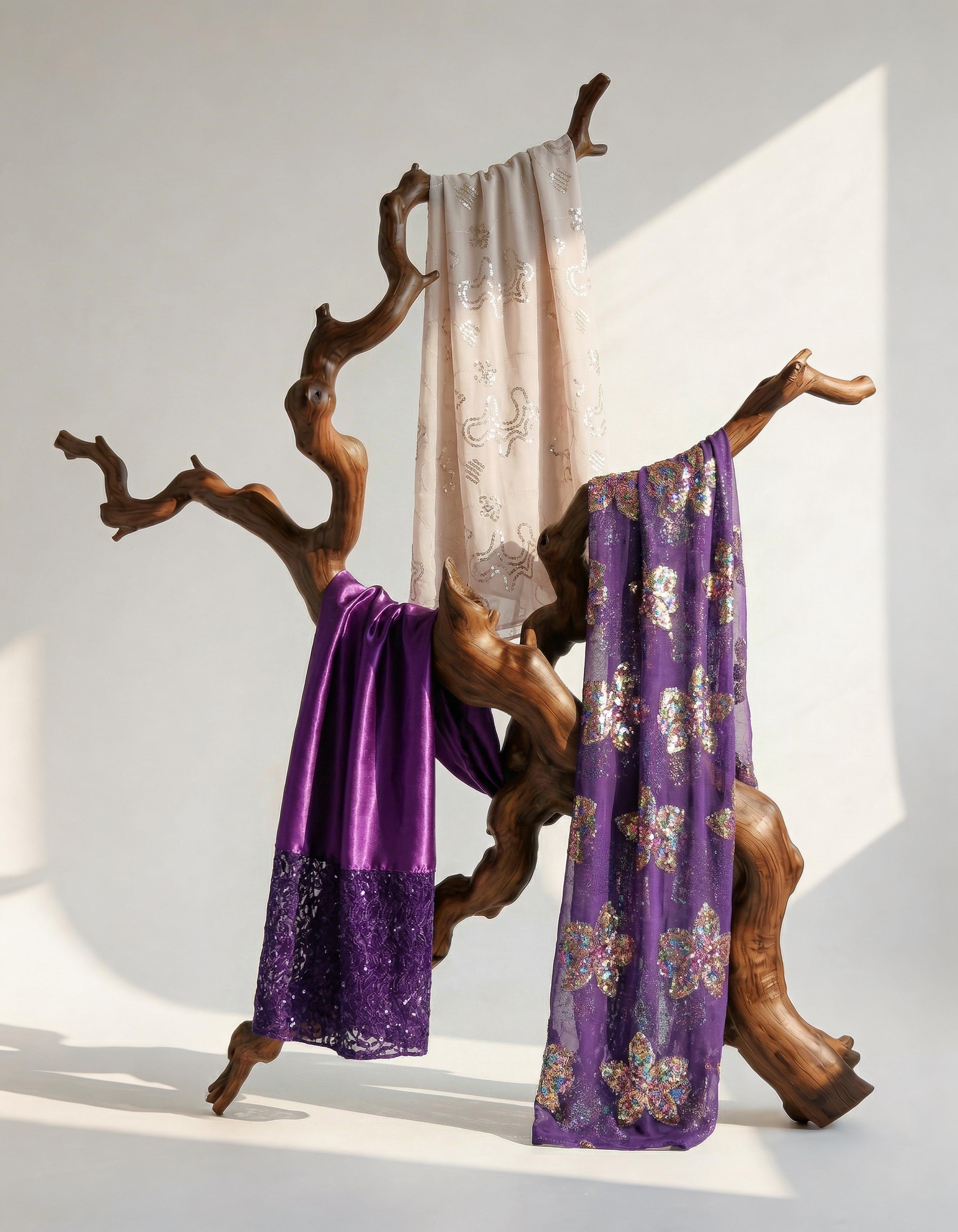 The Amira Peach & Royal Purple Bac Wayne Dirac Set (Modern Francawi Fabric)