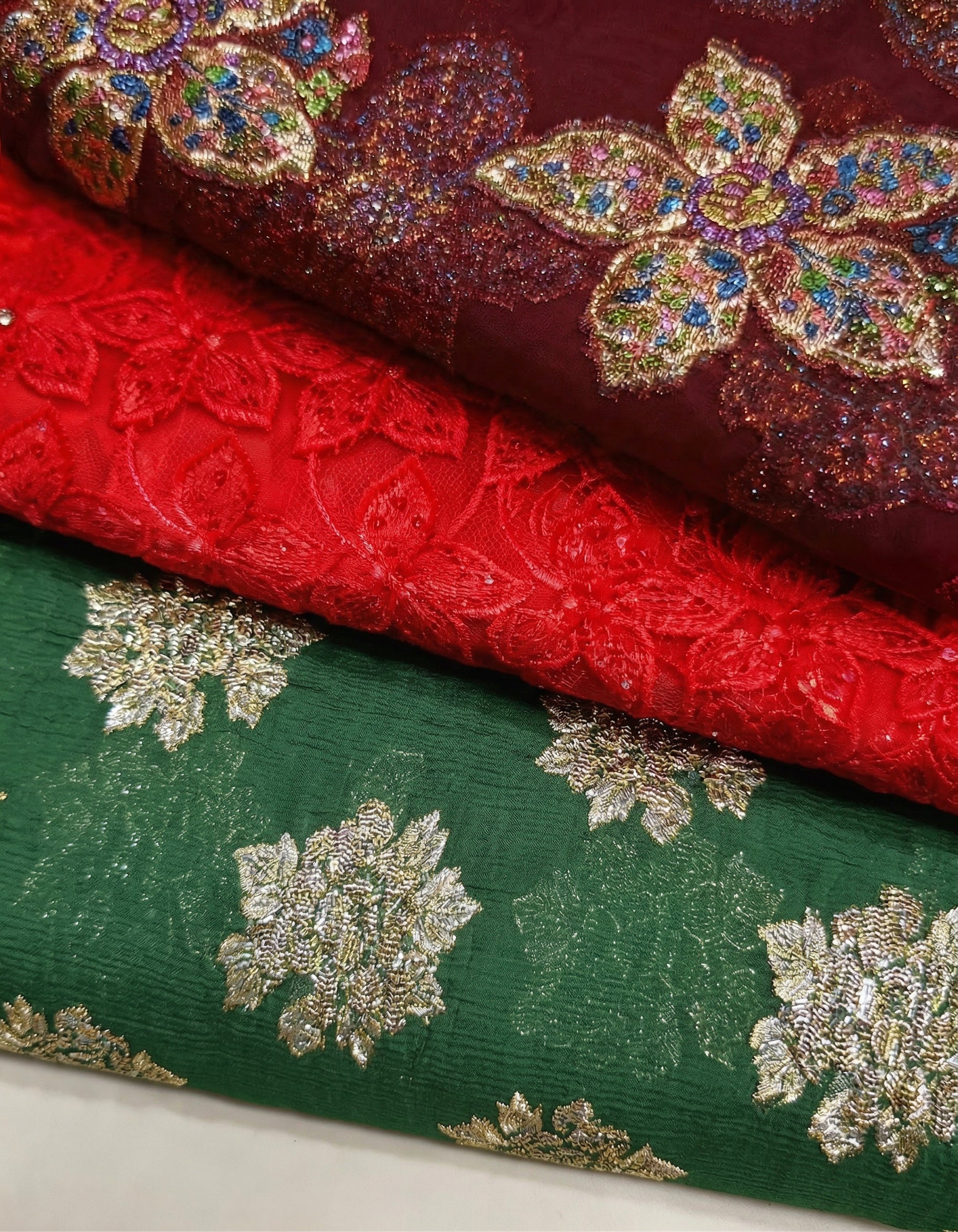 The Nazia Garnet & Sage Bac Wayne Dirac Set (Modern Francawi Fabric)