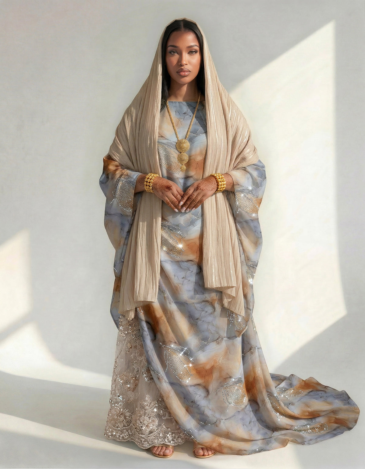 Inaya Marble Somali Half - Bac Dirac Set in Sand & Amber (Premium Italian Collection)