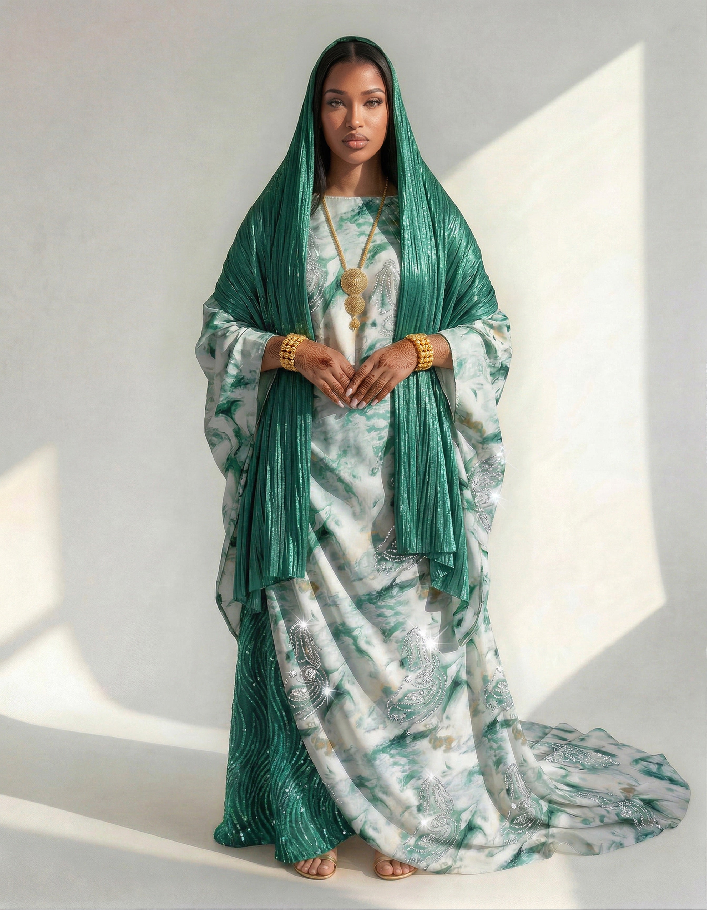 Malika Marble Somali Half - Bac Dirac Set in Emerald Pearl (Premium Italian Collection)