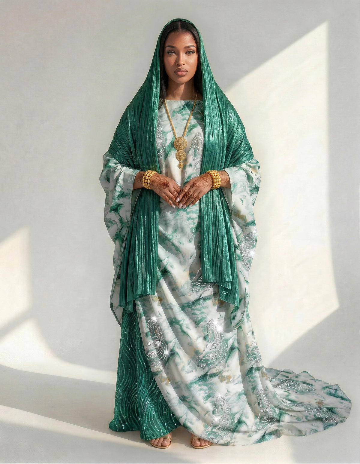 Malika Marble Somali Half - Bac Dirac Set in Emerald Pearl (Premium Italian Collection)
