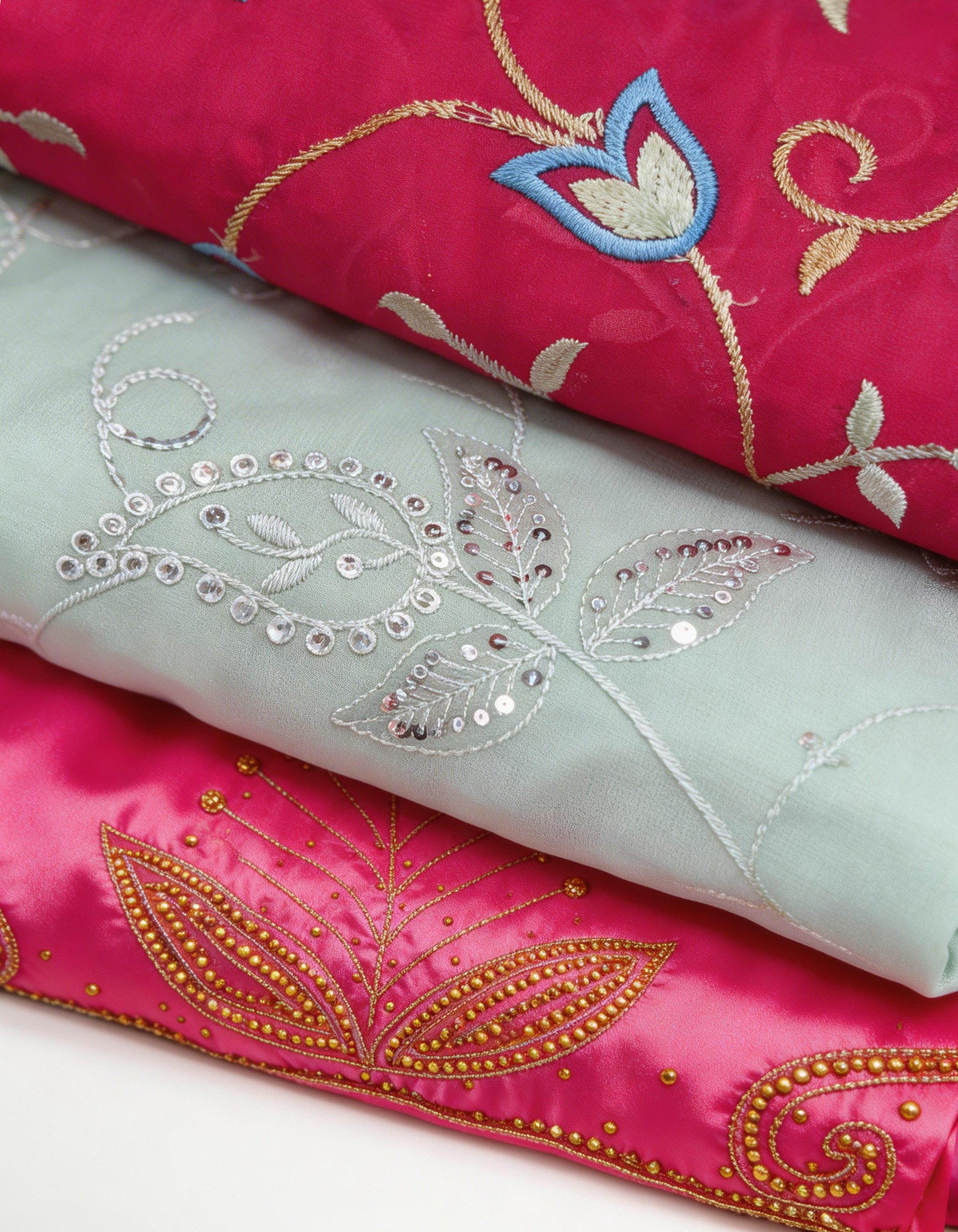 Hanaa Stone-Embellished Cerise & Azure Bac Wayne Dirac Set (Stone Fabric Collection)