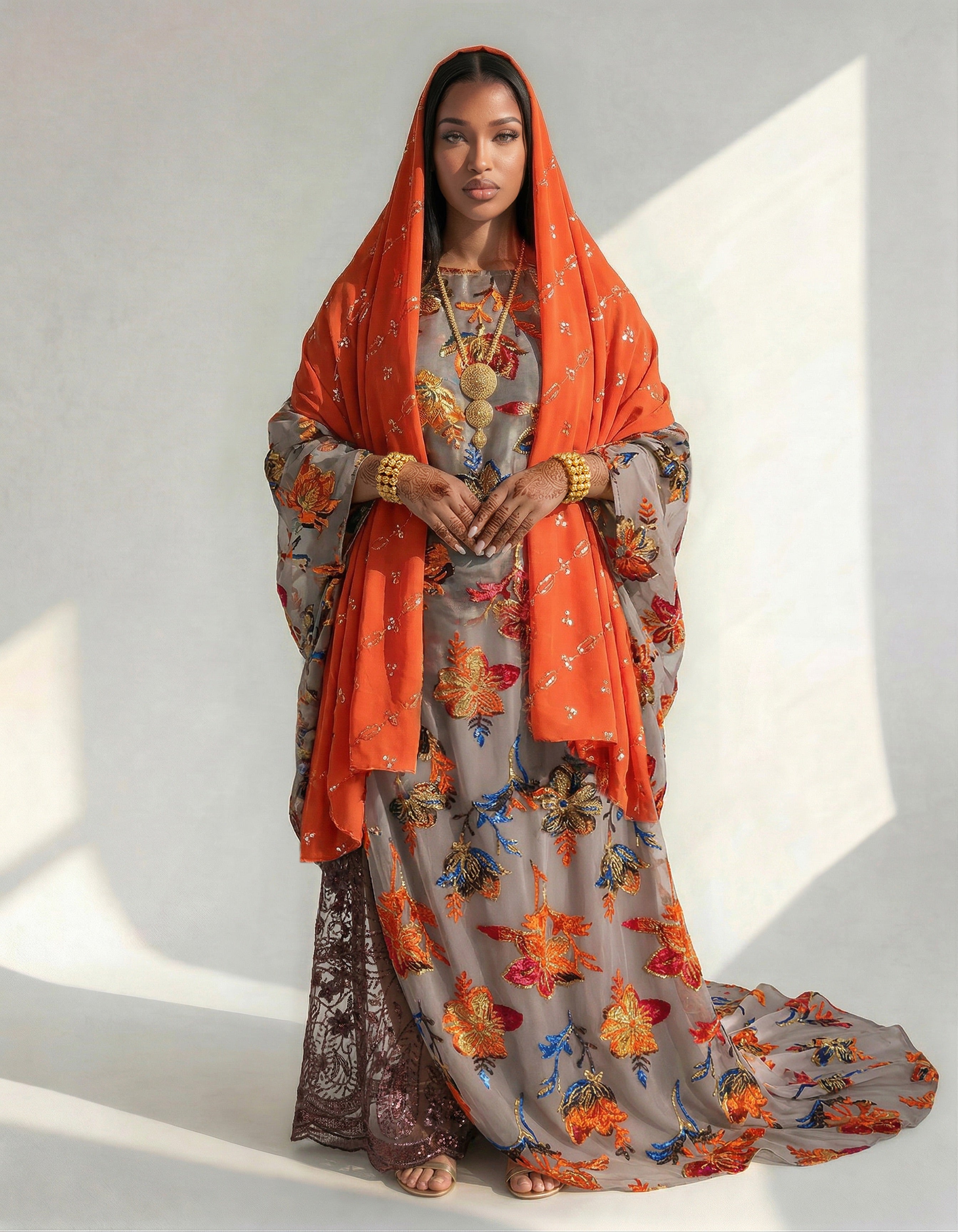 Magnolia Floral Somali Bac Wayne Dirac Set in Sunset Ember (Premium Velvet Collection)