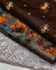 Dahlia Floral Somali Bac Wayne Dirac Set in Slate & Crimson (Premium Velvet Collection)