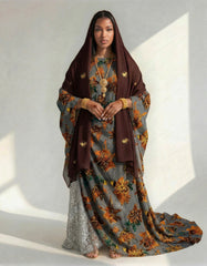 Dahlia Floral Somali Bac Wayne Dirac Set in Slate & Crimson (Premium Velvet Collection)