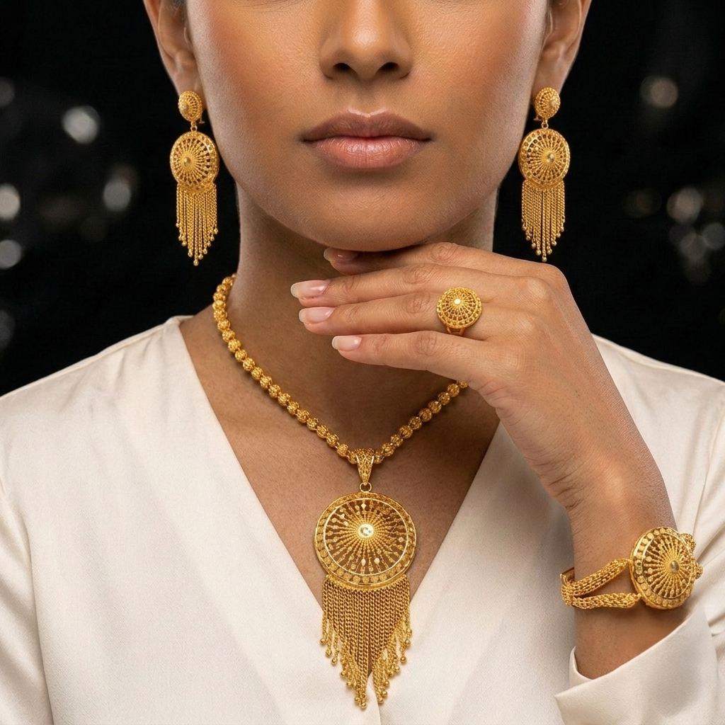The Golden Sunburst Set (Gold Plated Medallion & Tassel Collection)